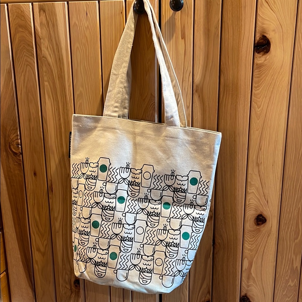 Starbucks Cream and Green Tote Bag with Distinctive Design